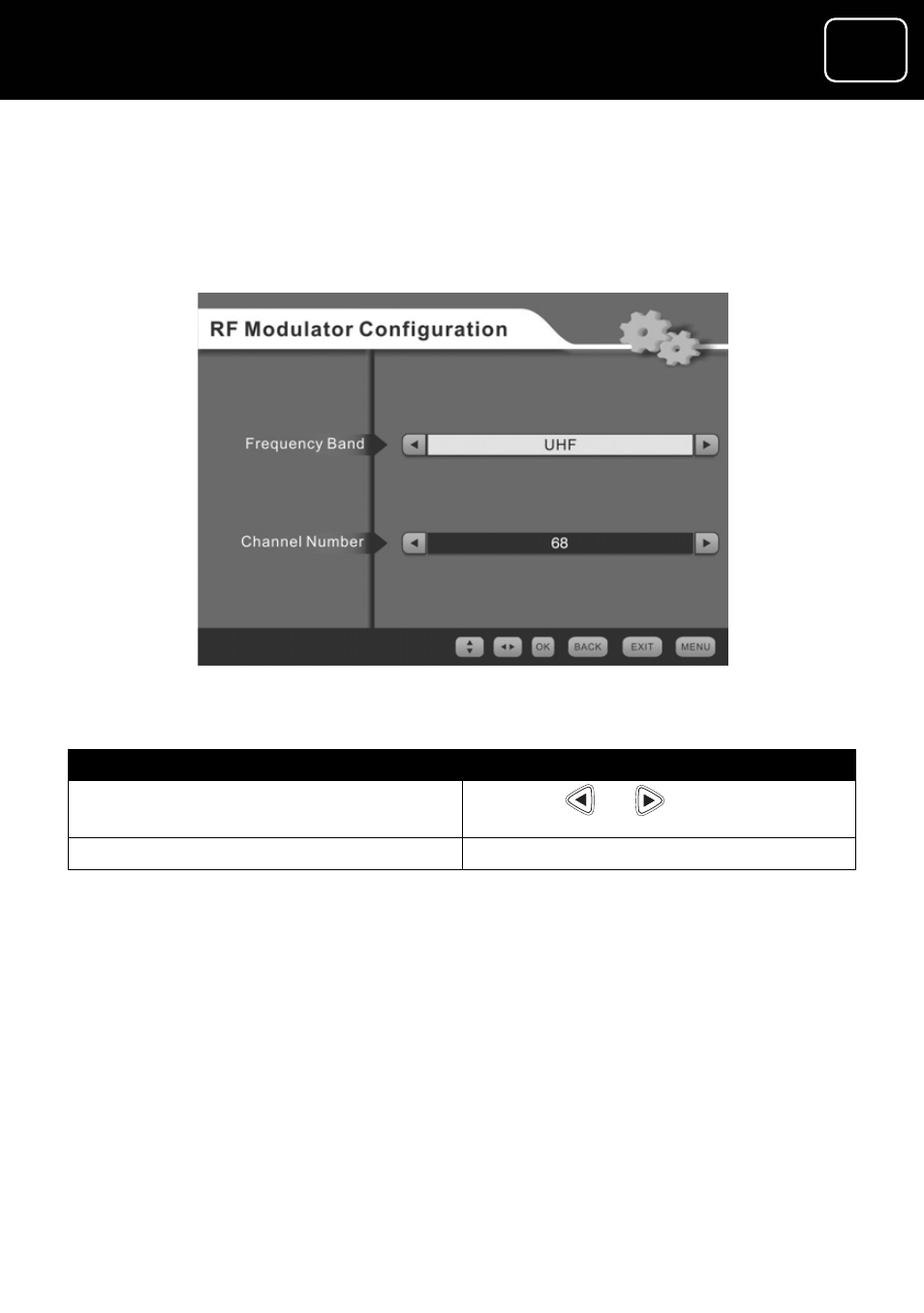 The rf modulator configuration menu, Adr10 set top box, Adr10 digital tv receiver | Gdr10 digital tv receiver | Goodmans GDR10 User Manual | Page 65 / 76