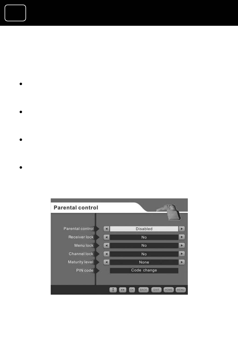 The parental control menu, Adr10 digital tv receiver, Gdr10 digital tv receiver | Goodmans GDR10 User Manual | Page 66 / 76