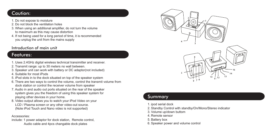 页面 2, Caution: features, Summary | Goodmans GSPK26W User Manual | Page 2 / 5