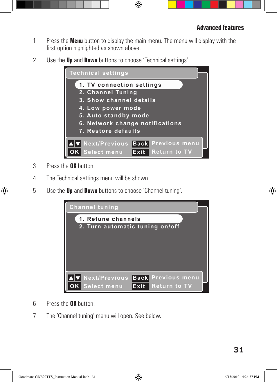 31 advanced features | Goodmans GDB20TTS User Manual | Page 31 / 76