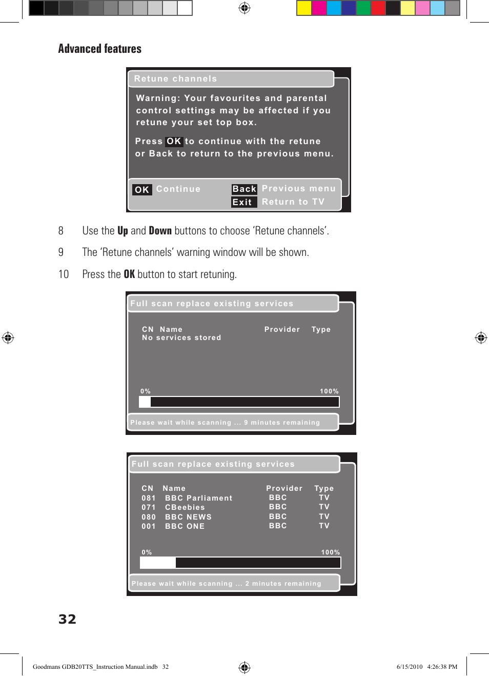 Advanced features 32 | Goodmans GDB20TTS User Manual | Page 32 / 76