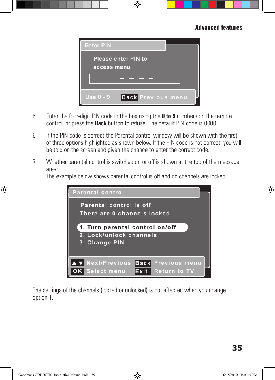 35 advanced features | Goodmans GDB20TTS User Manual | Page 35 / 76