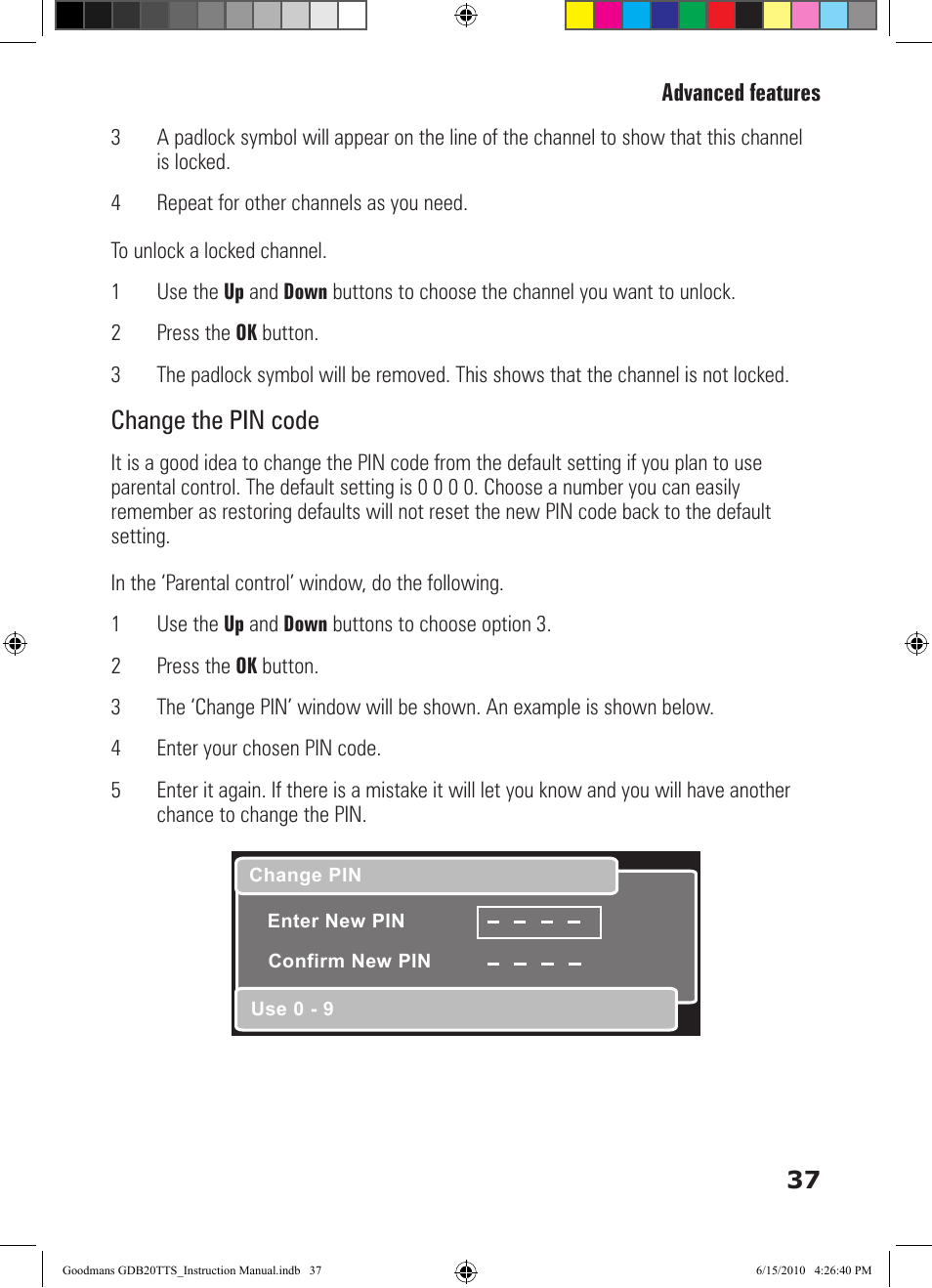 Change the pin code | Goodmans GDB20TTS User Manual | Page 37 / 76