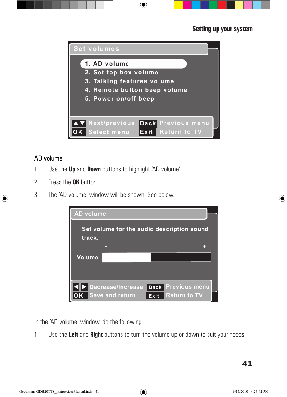 41 setting up your system | Goodmans GDB20TTS User Manual | Page 41 / 76
