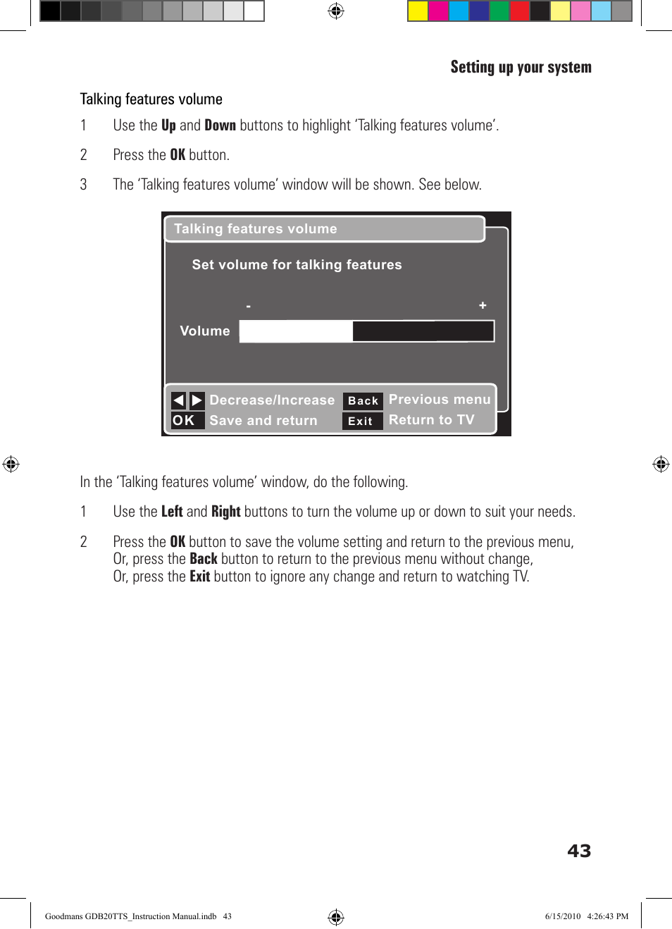 43 setting up your system | Goodmans GDB20TTS User Manual | Page 43 / 76