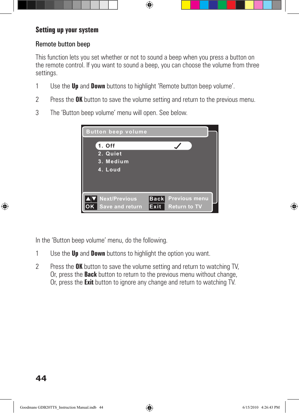 Setting up your system 44 | Goodmans GDB20TTS User Manual | Page 44 / 76