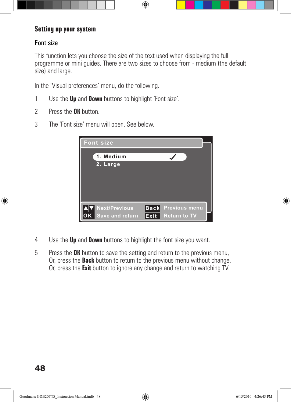 Setting up your system 48 | Goodmans GDB20TTS User Manual | Page 48 / 76