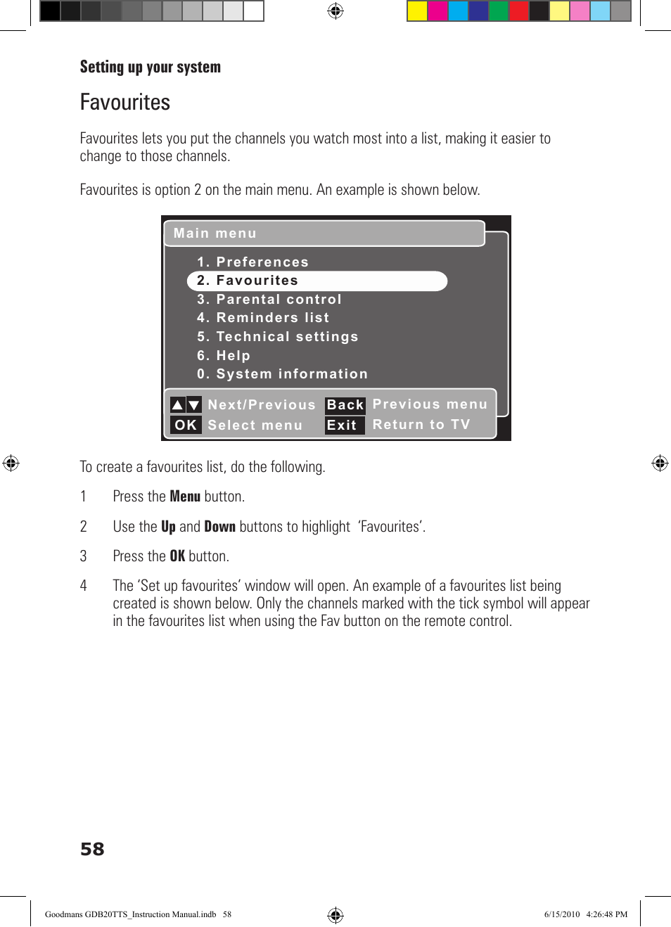 Favourites | Goodmans GDB20TTS User Manual | Page 58 / 76