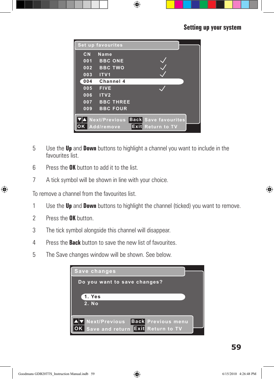 59 setting up your system | Goodmans GDB20TTS User Manual | Page 59 / 76