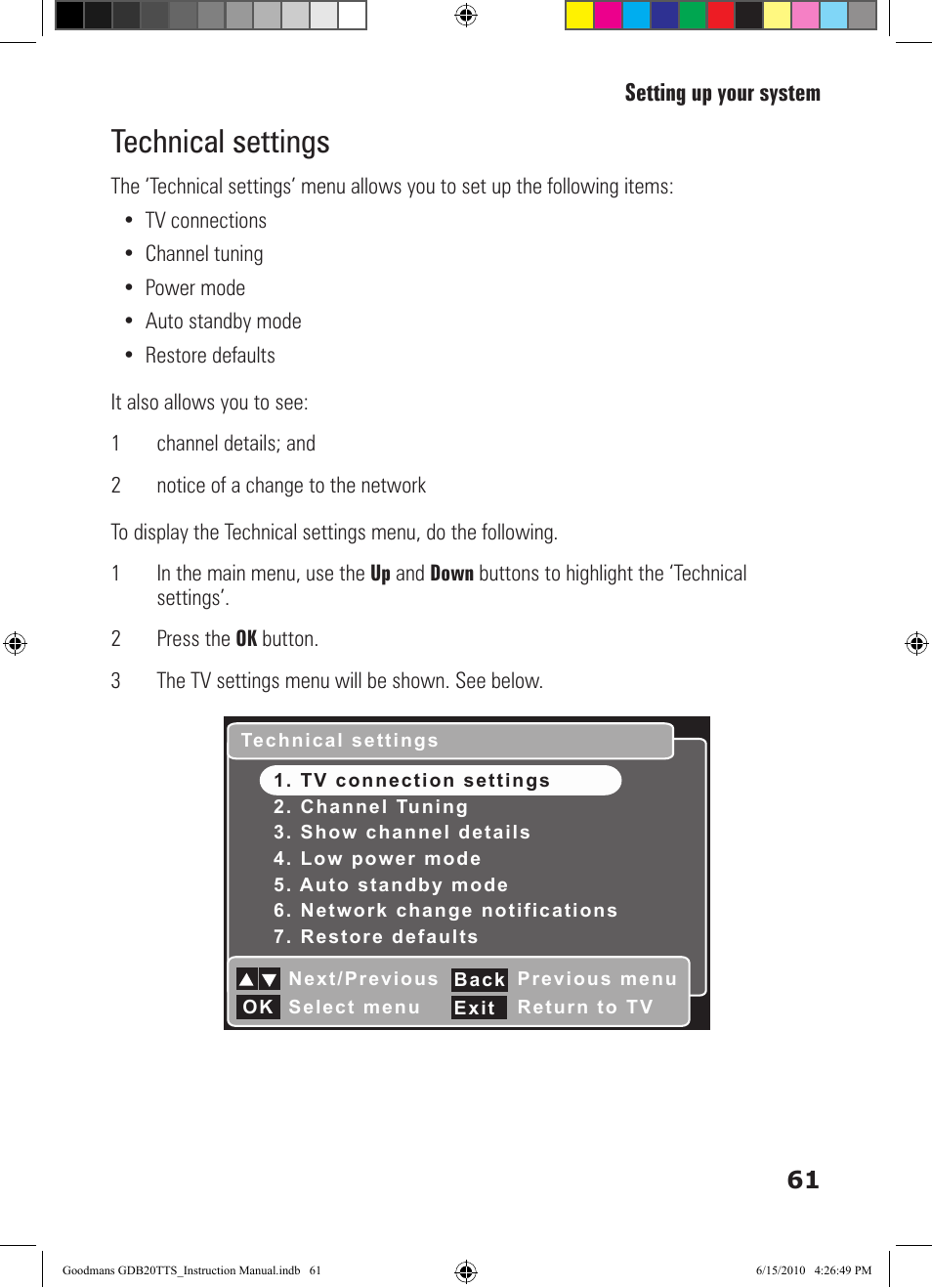 Technical settings | Goodmans GDB20TTS User Manual | Page 61 / 76