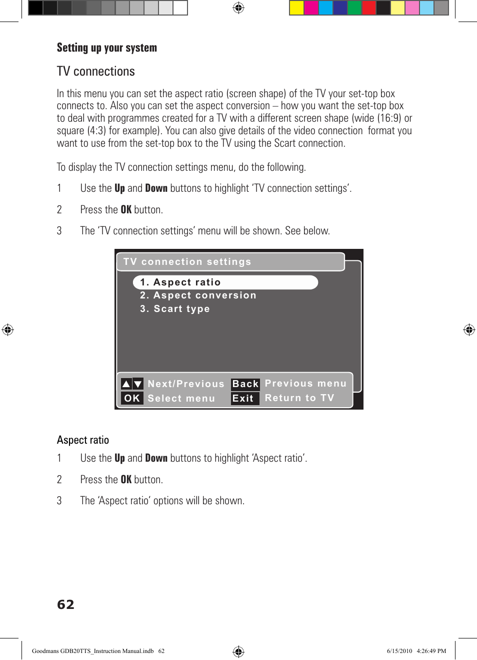 Tv connections | Goodmans GDB20TTS User Manual | Page 62 / 76