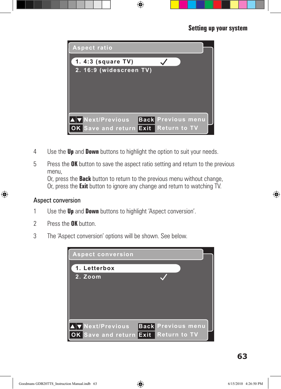 63 setting up your system | Goodmans GDB20TTS User Manual | Page 63 / 76