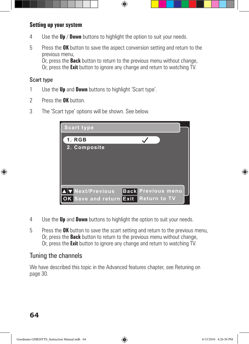 Tuning the channels | Goodmans GDB20TTS User Manual | Page 64 / 76