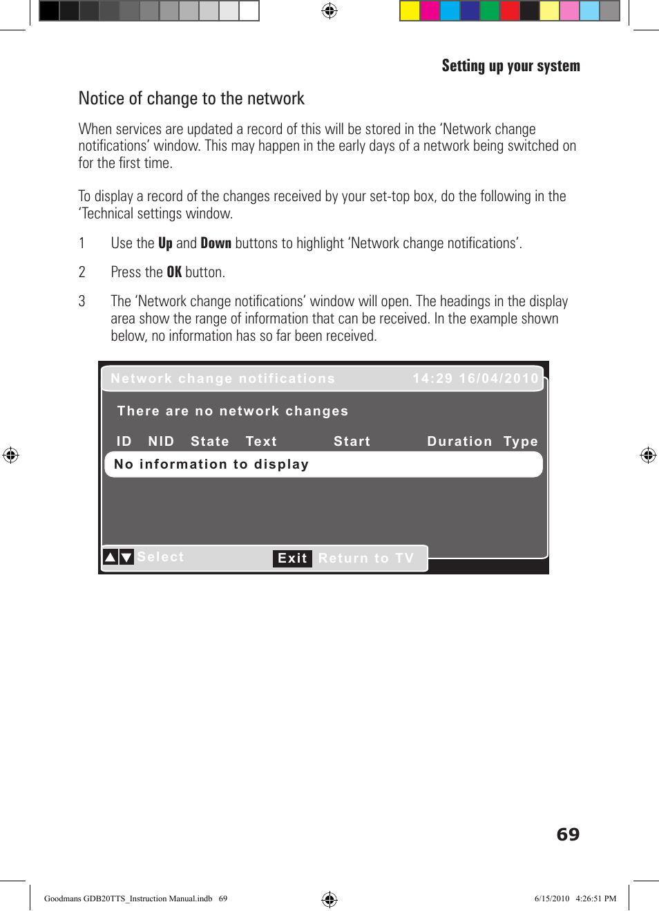 Notice of change to the network | Goodmans GDB20TTS User Manual | Page 69 / 76