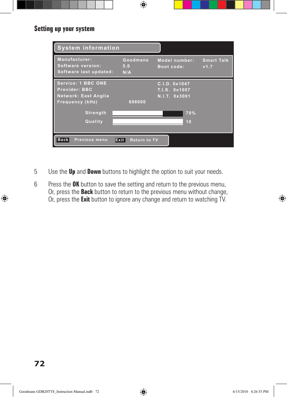 Setting up your system 72 | Goodmans GDB20TTS User Manual | Page 72 / 76