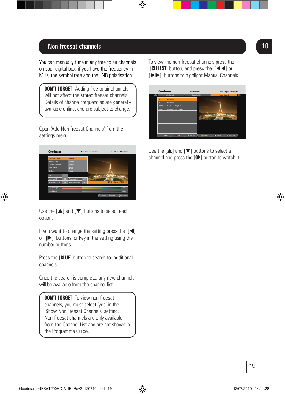 Non-freesat channels 10 | Goodmans GFSAT200HD/A User Manual | Page 19 / 28