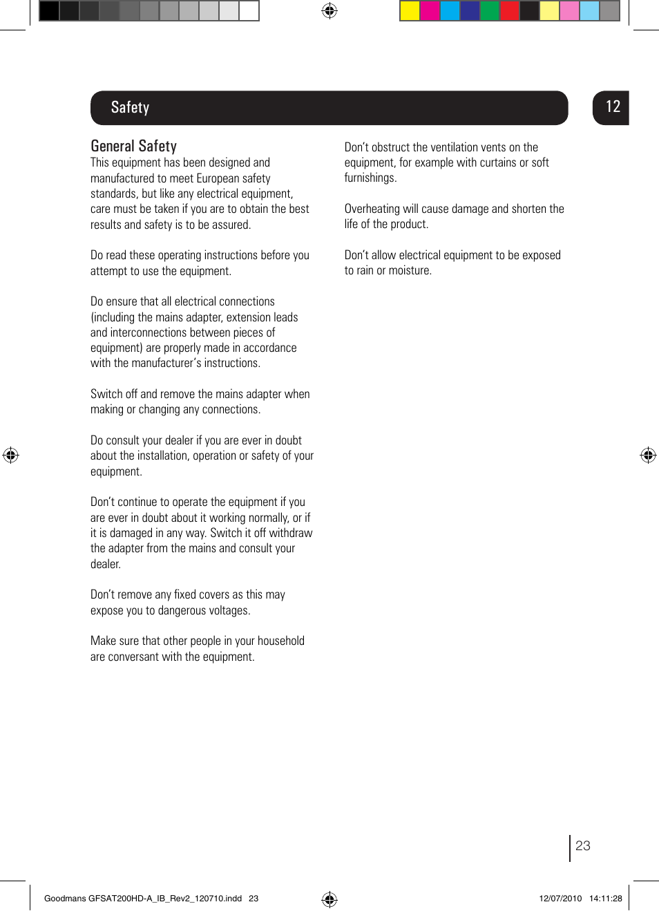 13 safety general safety | Goodmans GFSAT200HD/A User Manual | Page 23 / 28