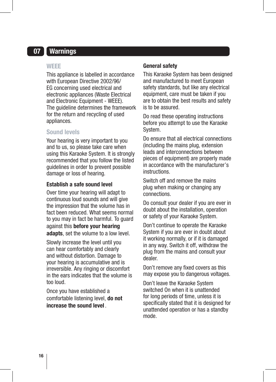 07 warnings | Goodmans XB6CDG User Manual | Page 16 / 20