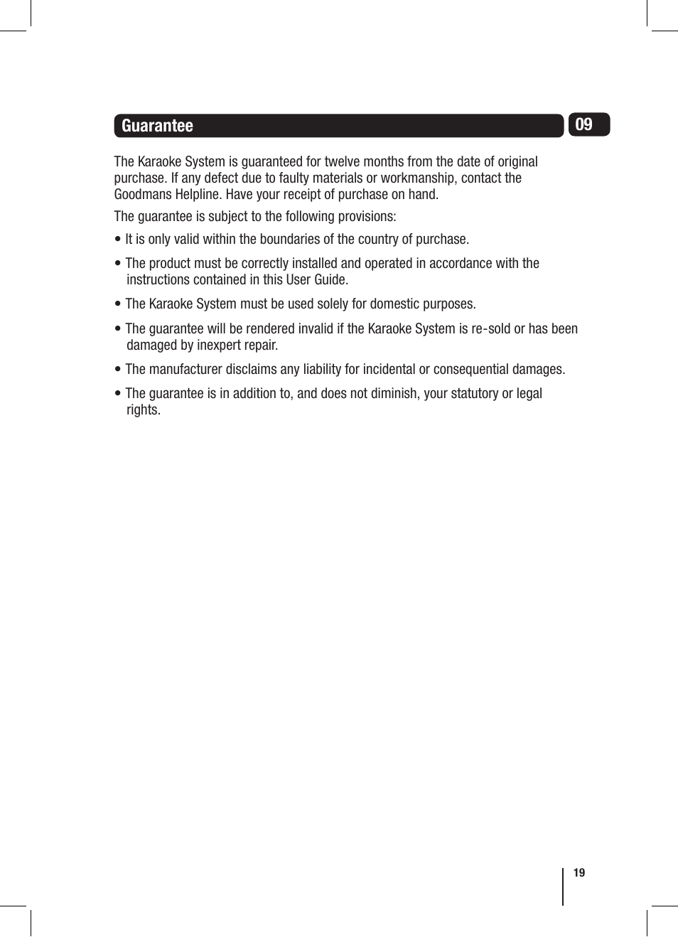 09 guarantee | Goodmans XB6CDG User Manual | Page 19 / 20