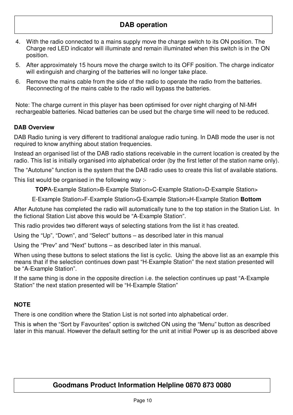 Dab operation | Goodmans GSR75WDAB User Manual | Page 10 / 22