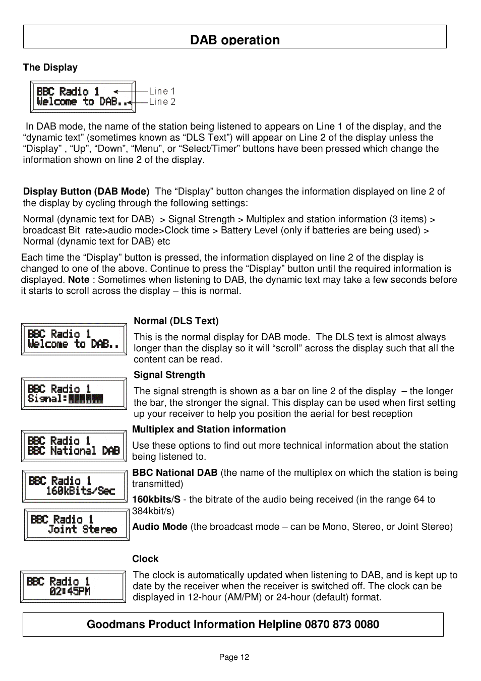 Dab operation | Goodmans GSR75WDAB User Manual | Page 12 / 22