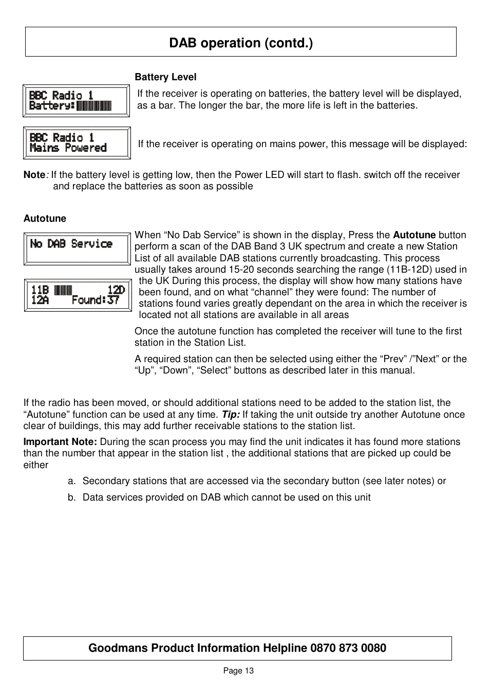 Dab operation (contd.) | Goodmans GSR75WDAB User Manual | Page 13 / 22