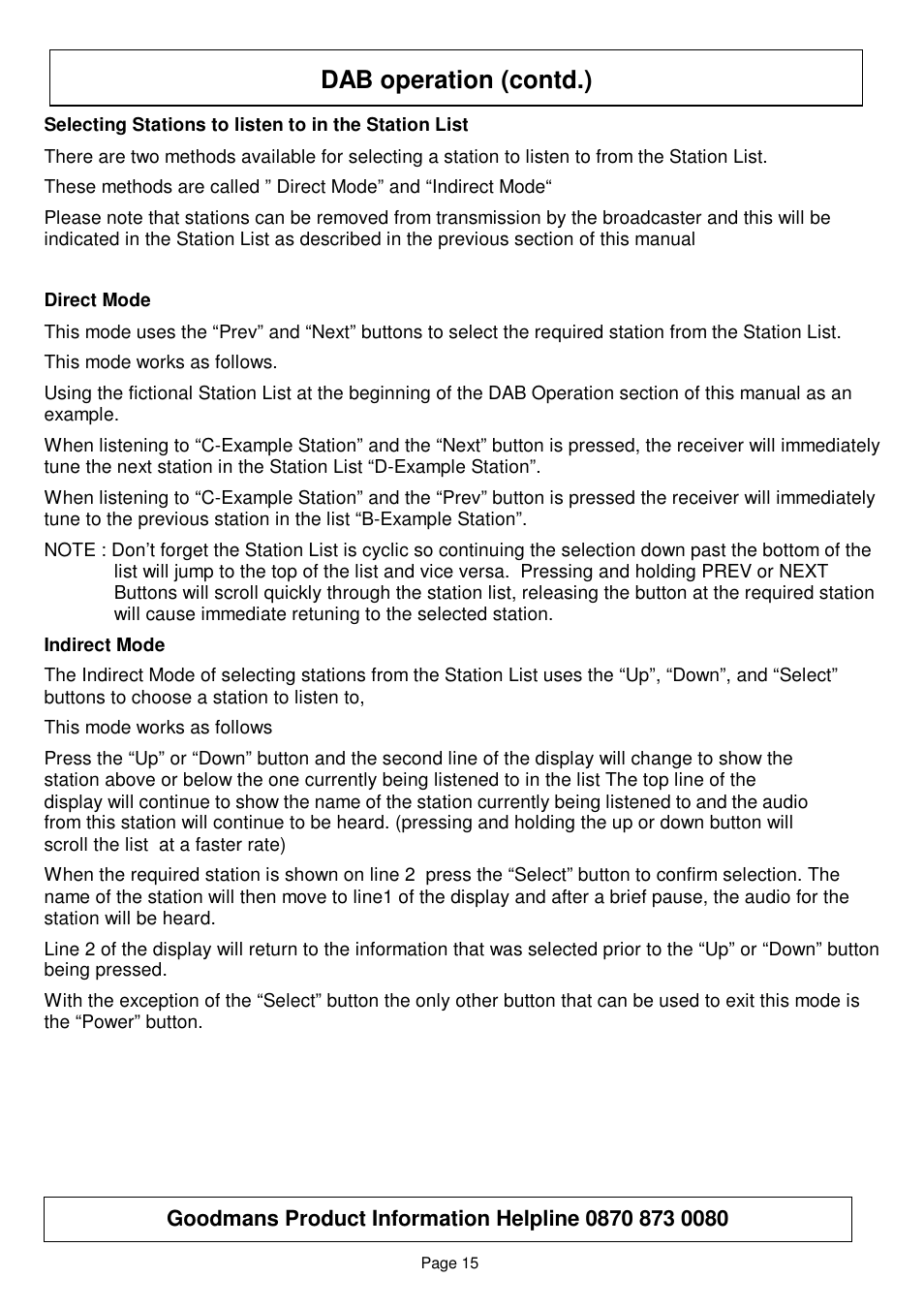 Dab operation (contd.) | Goodmans GSR75WDAB User Manual | Page 15 / 22