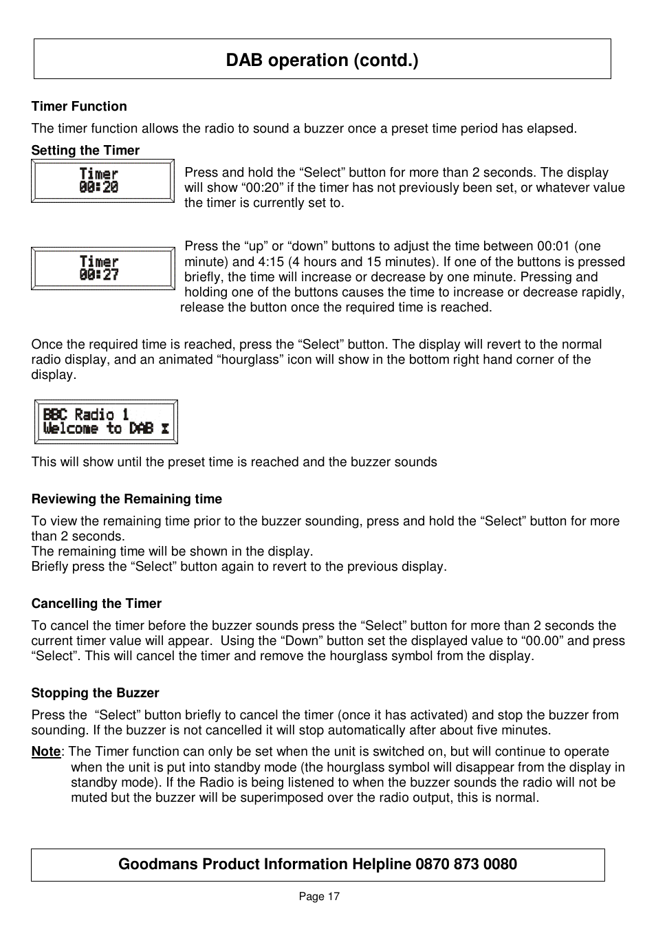 Dab operation (contd.) | Goodmans GSR75WDAB User Manual | Page 17 / 22
