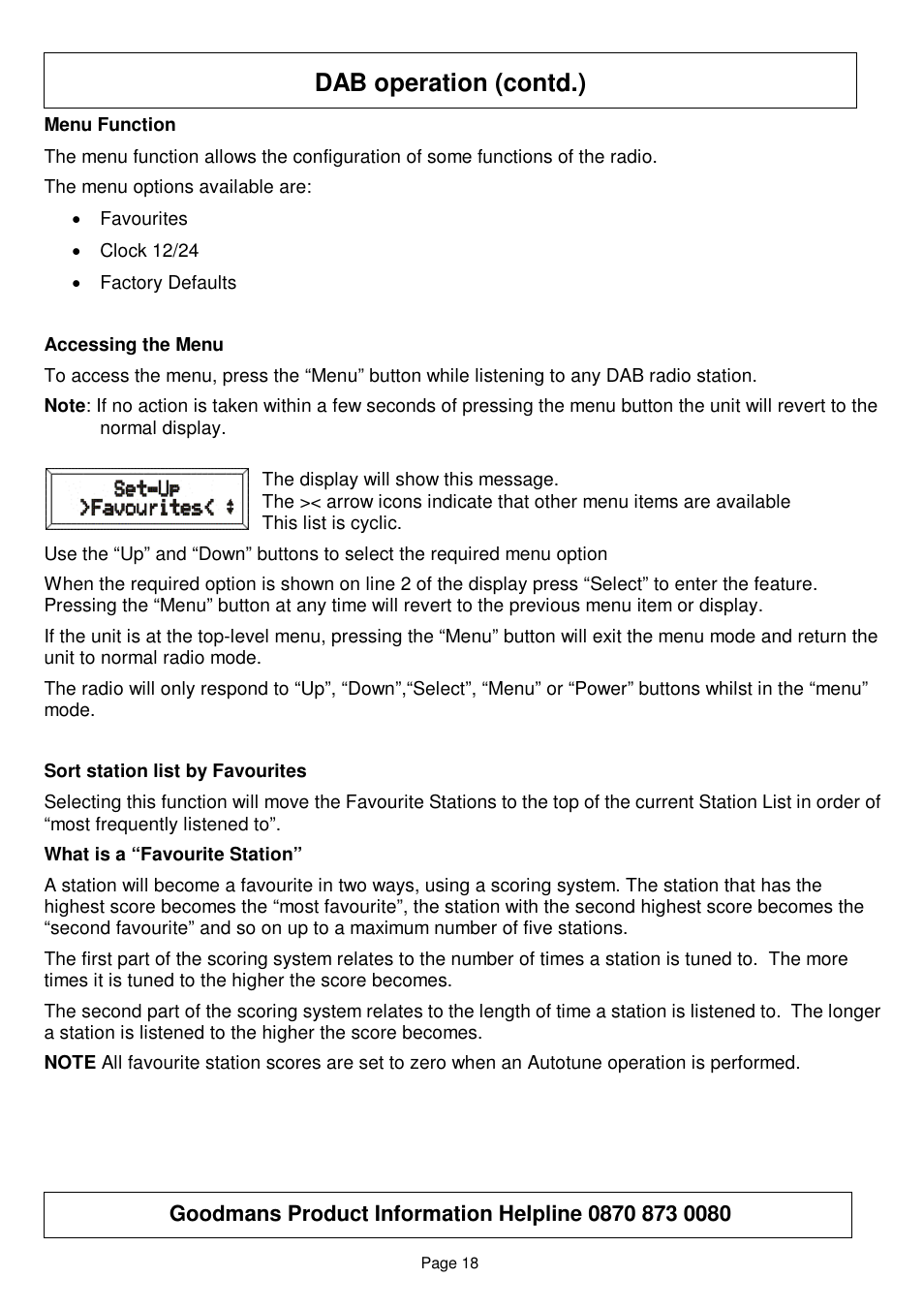 Dab operation (contd.) | Goodmans GSR75WDAB User Manual | Page 18 / 22