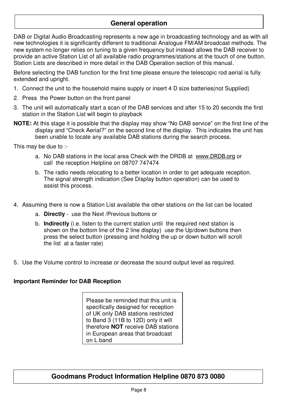 Goodmans GSR75WDAB User Manual | Page 8 / 22