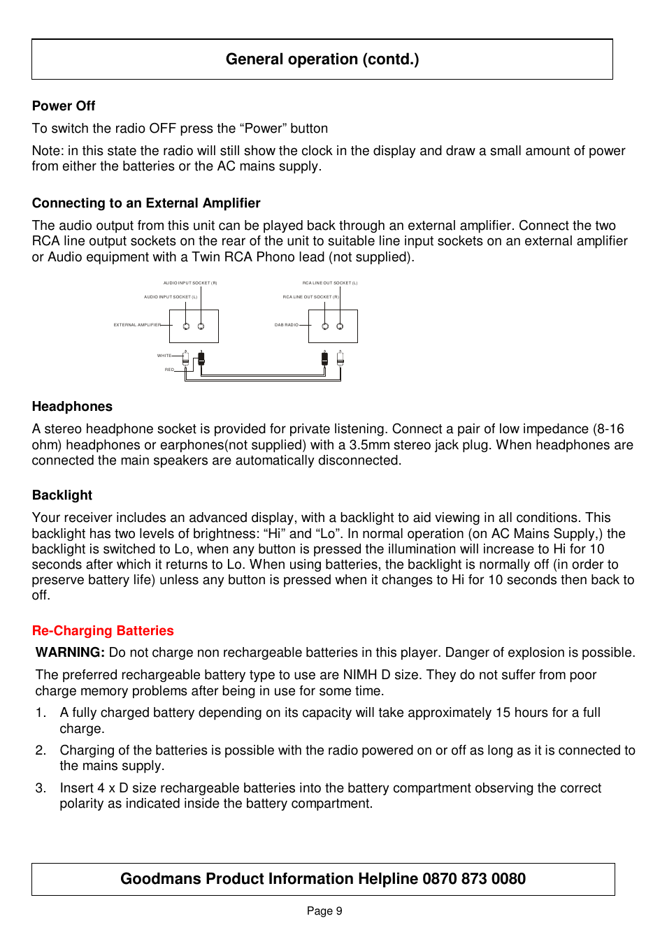General operation (contd.) | Goodmans GSR75WDAB User Manual | Page 9 / 22