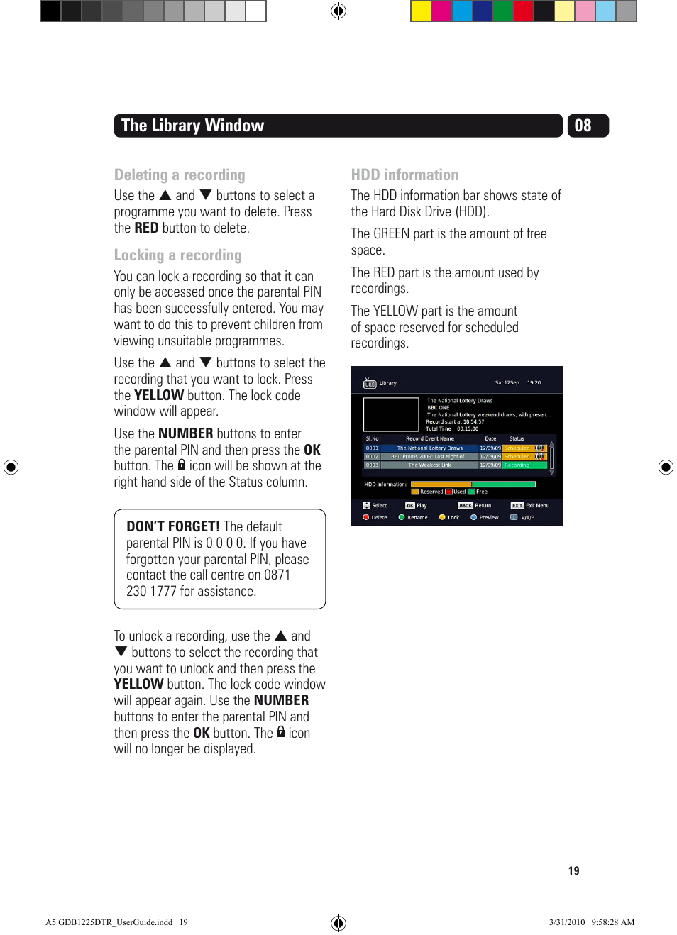 The library window | Goodmans GDB1225DTR User Manual | Page 19 / 32