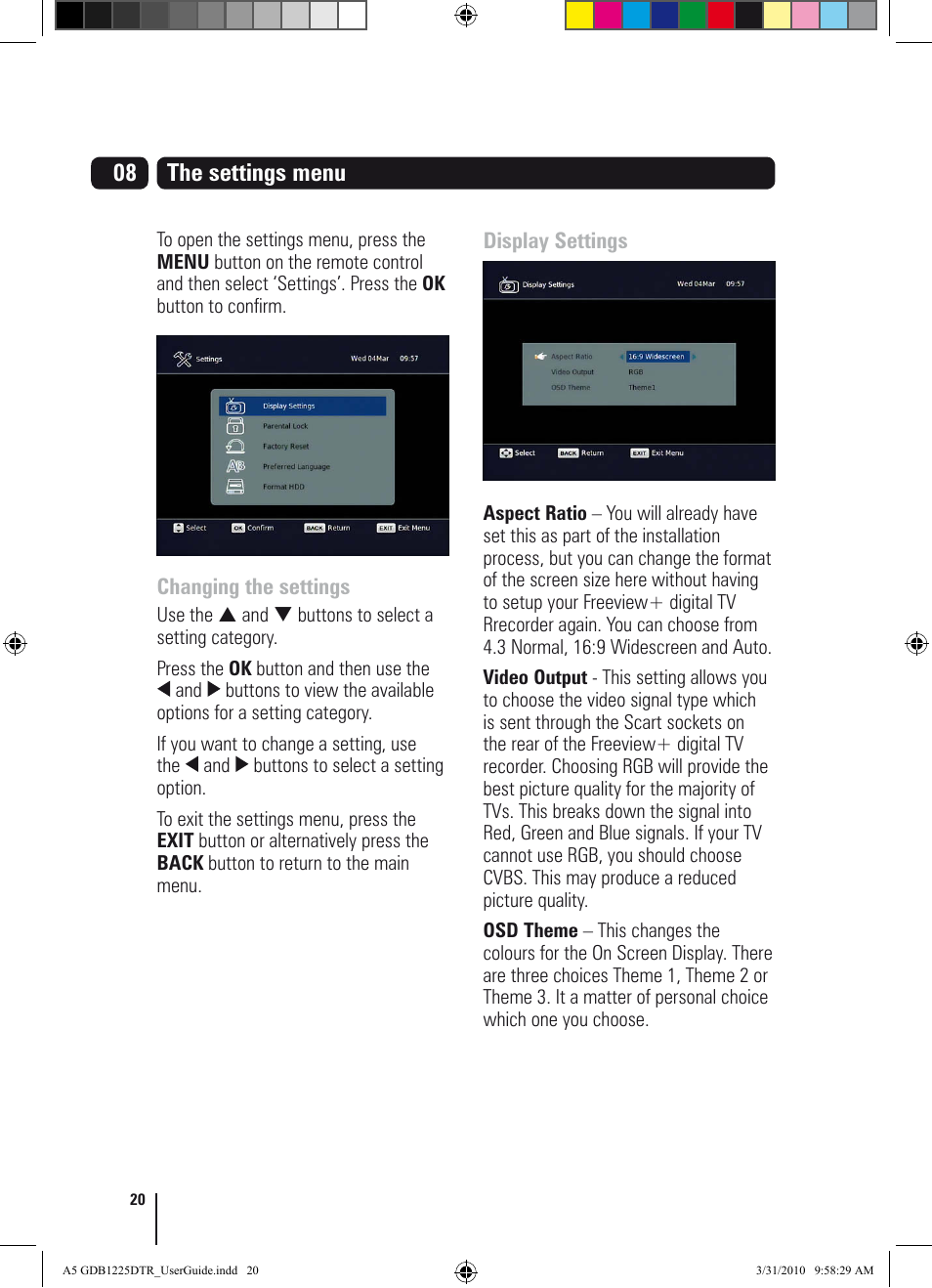 The settings menu | Goodmans GDB1225DTR User Manual | Page 20 / 32