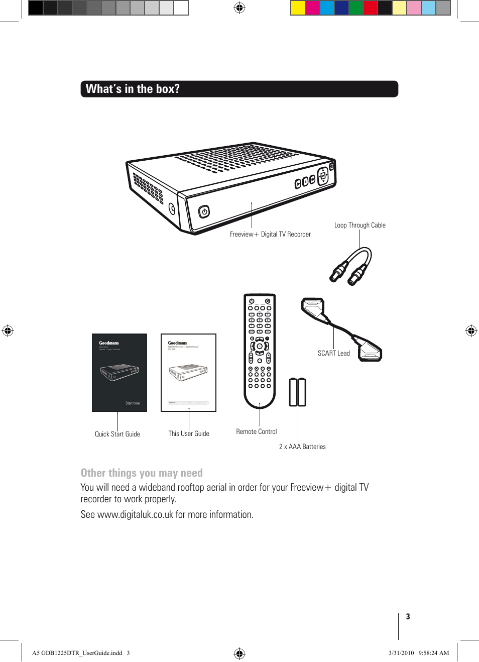 What’s in the box, Other things you may need | Goodmans GDB1225DTR User Manual | Page 3 / 32