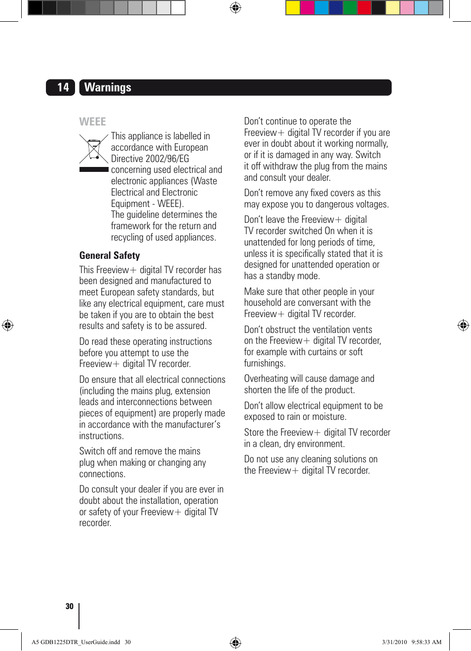 14 warnings | Goodmans GDB1225DTR User Manual | Page 30 / 32