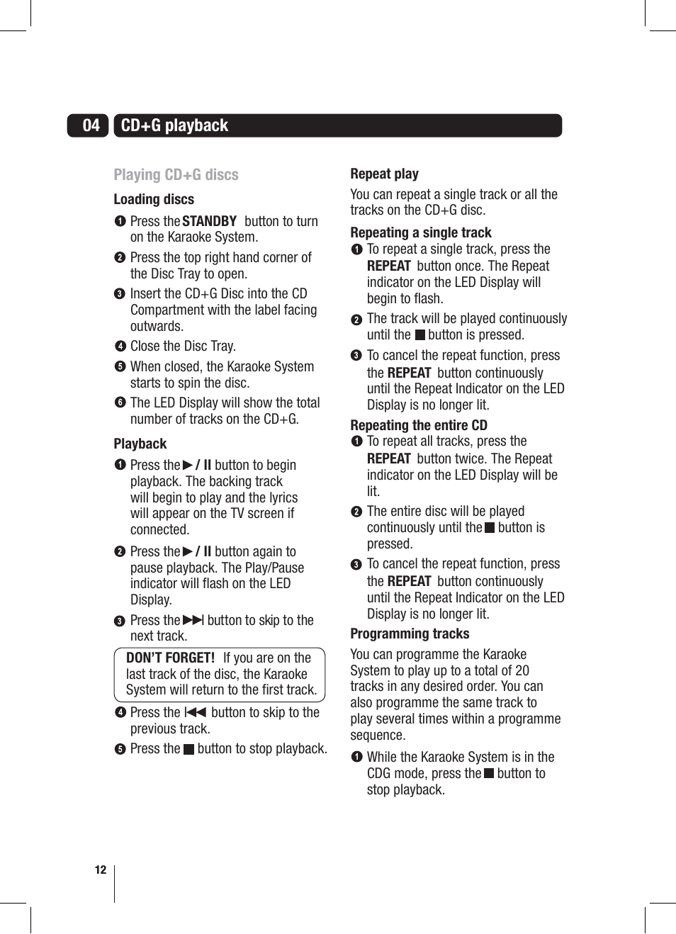 Cd+g playback | Goodmans XB7CDGIP User Manual | Page 12 / 28