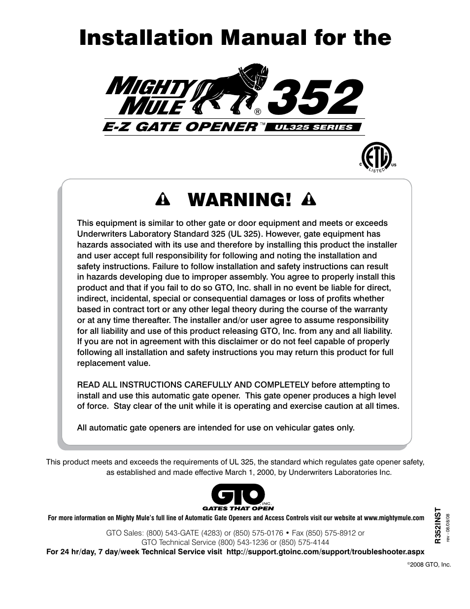 GTO Mighty Mule 352 User Manual | 48 pages