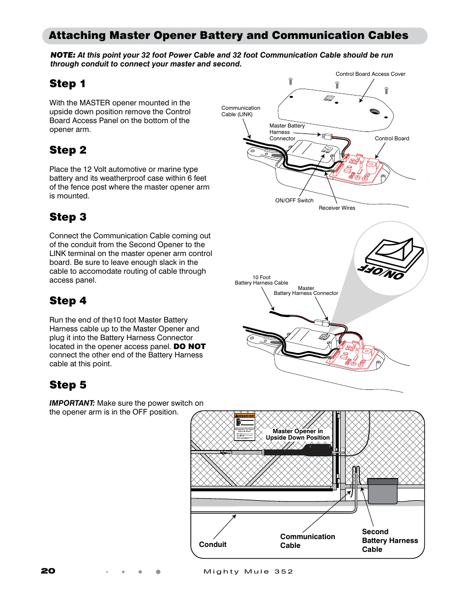 On/off, Step 1, Step 2 | Step 3, Step 4, Step 5 | GTO Mighty Mule 352 User Manual | Page 24 / 48