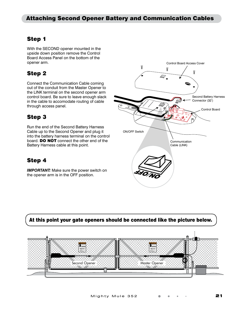 On/off, Step 1, Step 2 | Step 3, Step 4 | GTO Mighty Mule 352 User Manual | Page 25 / 48