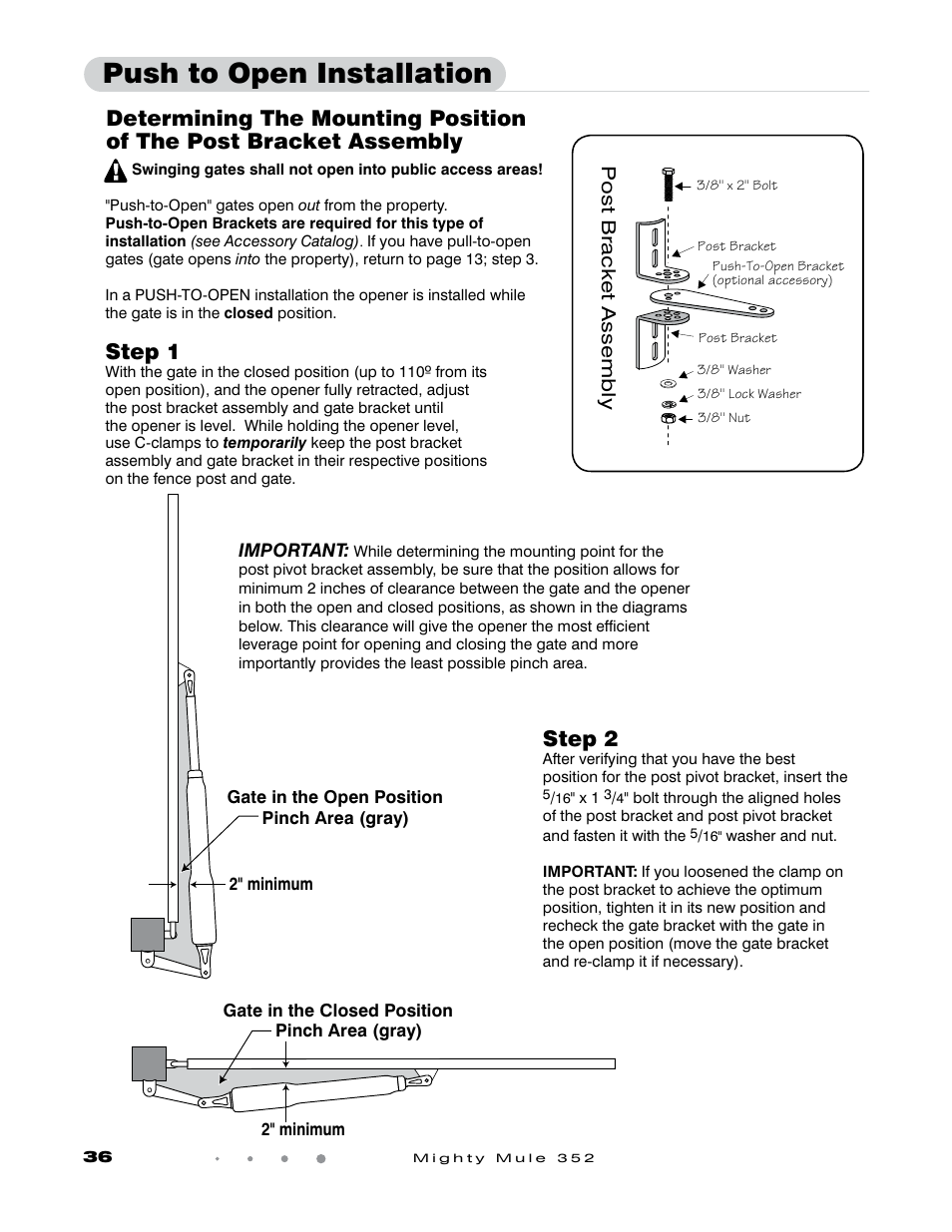 Push to open installation, Step 2 | GTO Mighty Mule 352 User Manual | Page 40 / 48