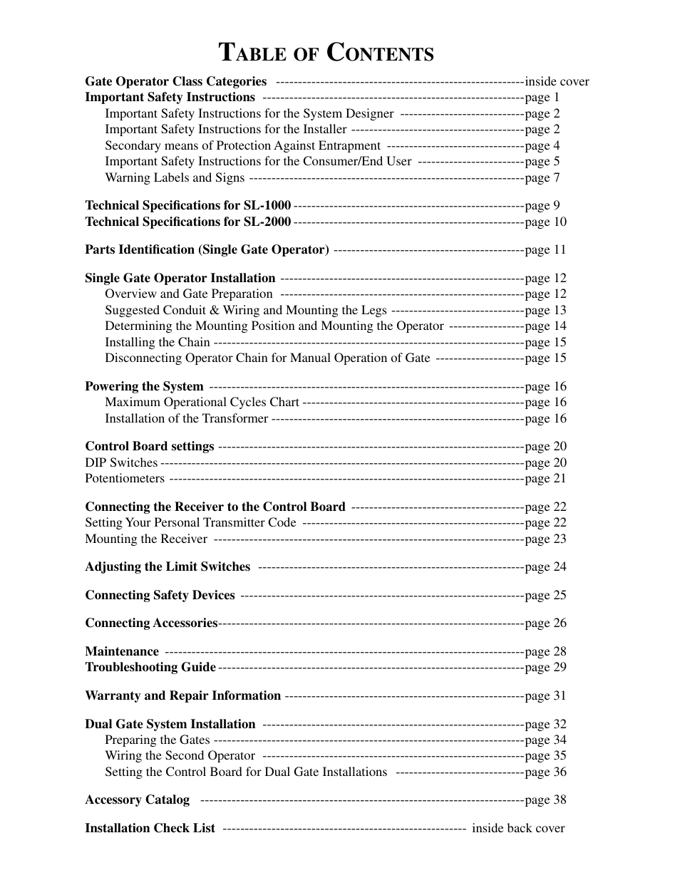 Able, Ontents | GTO SL-1000B User Manual | Page 2 / 43
