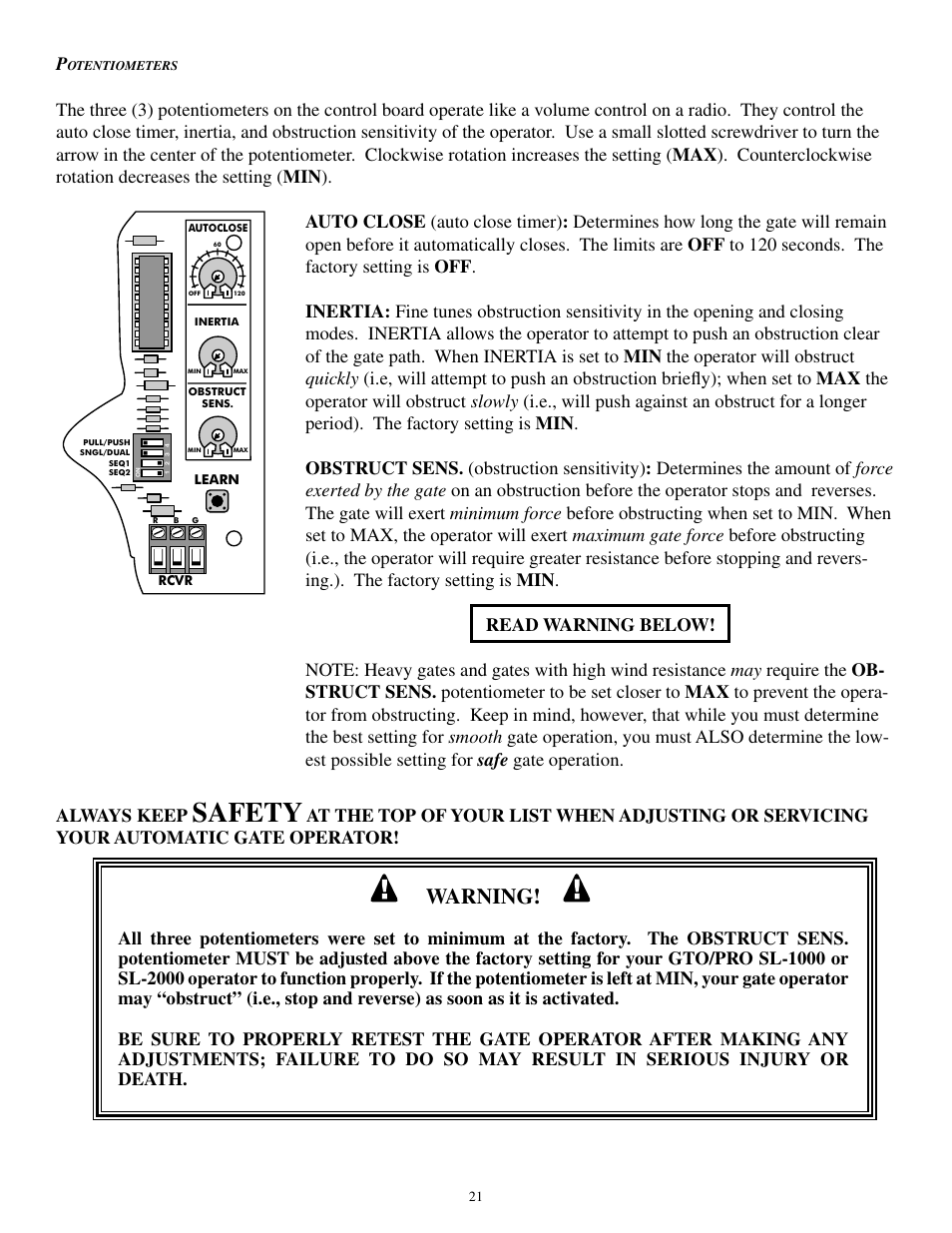Safety, Warning | GTO SL-1000B User Manual | Page 23 / 43