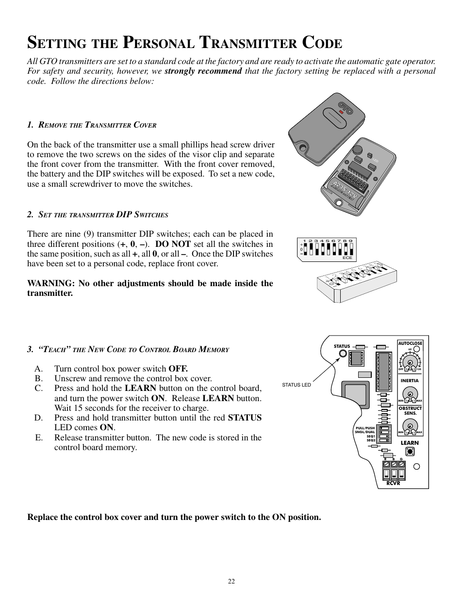 Etting, Ersonal, Ransmitter | Dip s | GTO SL-1000B User Manual | Page 24 / 43
