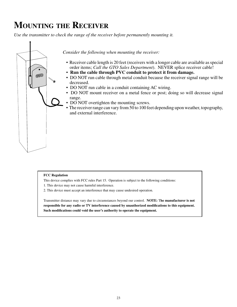 Ounting, Eceiver | GTO SL-1000B User Manual | Page 25 / 43