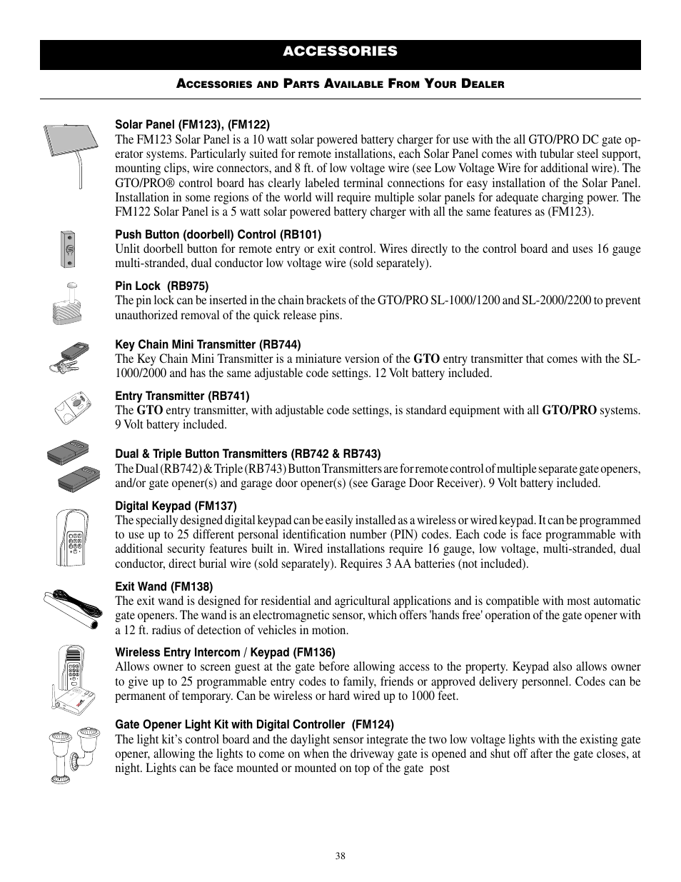 Accessories | GTO SL-1000B User Manual | Page 40 / 43