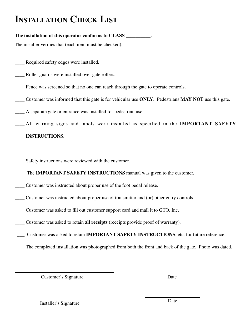 Nstallation, Heck | GTO SL-1000B User Manual | Page 43 / 43