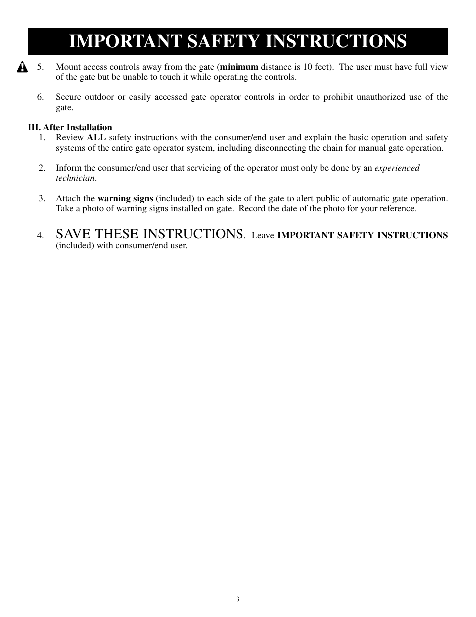 Important safety instructions, Save these instructions | GTO SL-1000B User Manual | Page 5 / 43
