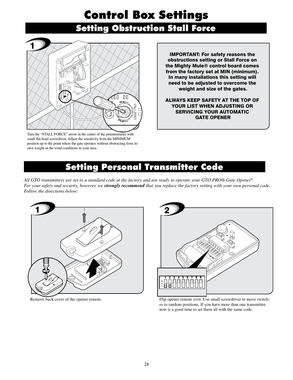 Control box settings | GTO UL325 SERIES User Manual | Page 31 / 43