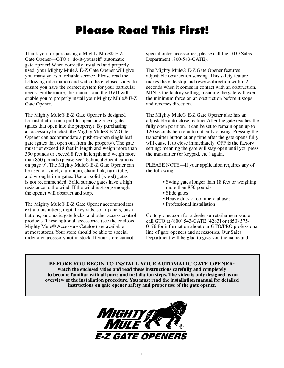 Please read this first, E-z gate openers | GTO UL325 SERIES User Manual | Page 4 / 43