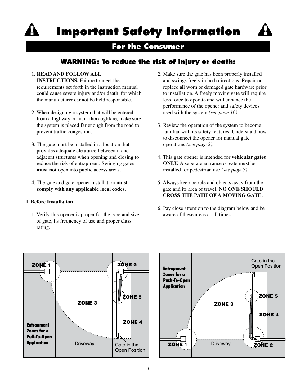 Important safety information, For the consumer, Warning: to reduce the risk of injury or death | GTO UL325 SERIES User Manual | Page 6 / 43